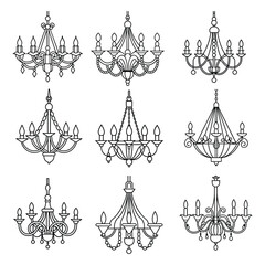 A set of crystal chandelier line art design