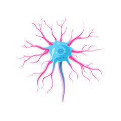 Isolated Neuron Cell with Pink Dendrites Blue Cell Body on White Background For Medical Illustration