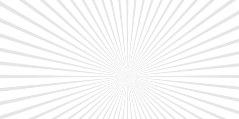 Grey and white sunburst background with rays. Geometric white and gray diagonal fabric radial summer sunshine explosion energy sunlight glowing sunburst design.