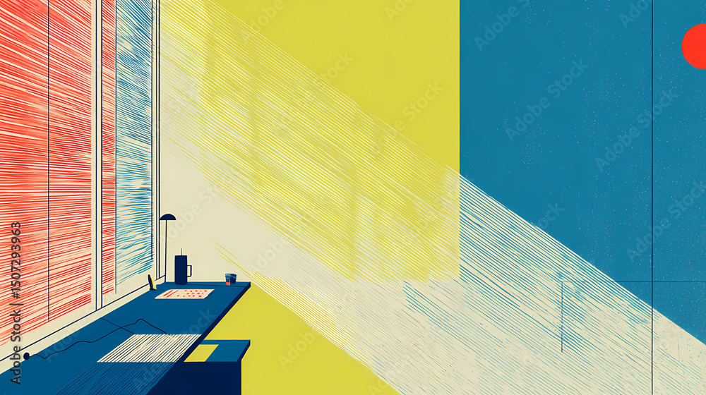 Canvas Prints a bright office desk where a glowing app shows notifications from motion detectors, natural light st