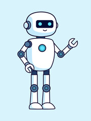 Illustration of a Robot Raising Its Left Hand While Smiling