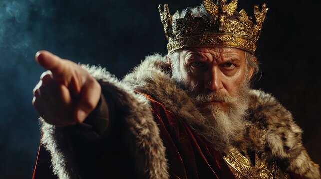 A regal figure pointing with confidence, illustrating the attitude of an imperious ruler