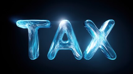A vibrant, illuminated representation of the word 'TAX' in a glossy, liquid-like form. Ideal for financial concepts, tax discussions, or modern business visuals.