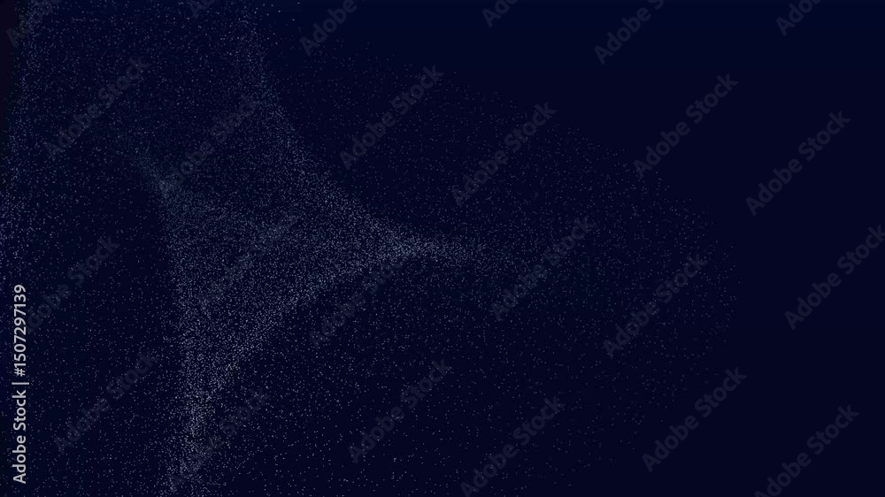 Poster Dark blue holographic 3D particle dust tornado swirl wave animation background, modern futuristic visual effect