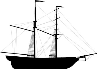 Sailing ship highly detailed vector silhouette
