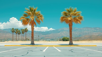 Two towering palm trees stand against a stunning clear blue sky