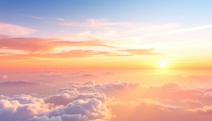 Fototapeta premium Sunrise over clouds nature landscape aerial view peaceful atmosphere inspirational concept