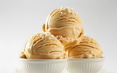 Indulgent Salted Caramel Ice Cream Piled High in White Bowls for a Decadent Dessert Presentation