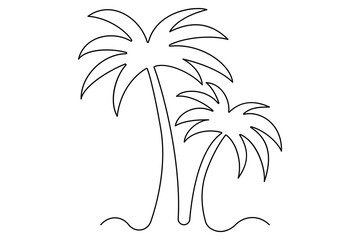 Obraz premium Simple line art of a tropical island with palm tree 