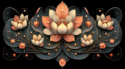 An ornate and elegant floral artwork on a black background
