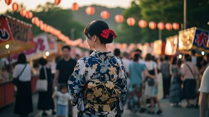 Woman in Kimono at Japanese Summer Festival