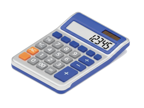 Blue Calculator with Display Showing Numbers - Powered by Adobe