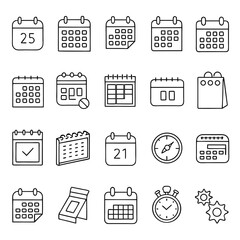 Minimalist Calendar Icon Set – Line Art Symbols for Planning and Scheduling