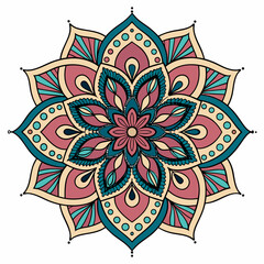Colorful decorative mandala design with floral and geometric patterns