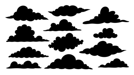 set of black cloud silhouette