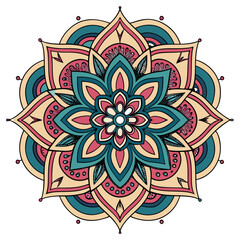 Colorful decorative mandala design with floral and geometric patterns