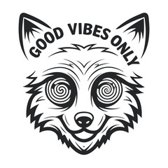 Fototapeta premium Stylized Animal Face With Swirl Eyes and Positive Slogan, Isolated Vector Illustration | 