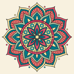 Colorful decorative mandala design with floral and geometric patterns