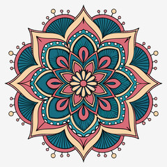Colorful decorative mandala design with floral and geometric patterns