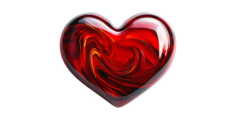 A glossy red heart with swirling patterns on white background