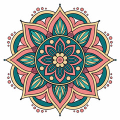 Colorful decorative mandala design with floral and geometric patterns