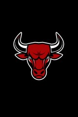 A red bull head with white horns and outline