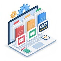 Content management system (CMS) featuring 3D icon isolated on a transparent background