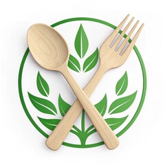 Biodegradable cutlery manufacturing with 3D icon isolated on a transparent background for sustainable dining