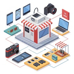Second-hand electronics marketplace featuring 3D icon isolated on a transparent background