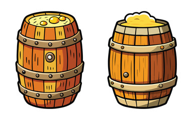 Vector art illustration of colorful beer barrels 