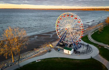 Aerial Sunset View of Ferris Wheel at Bay Beach Amusement Park