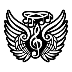 A glyph style icon of angelic music symbol