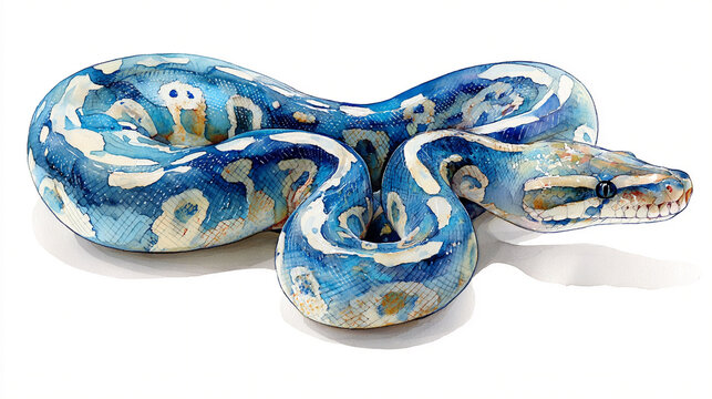 A single watercolor ball python with wave-like scale patterns