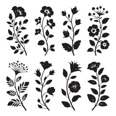 Floral Silhouette Icon Set – Elegant Black Botanical Vector Collection