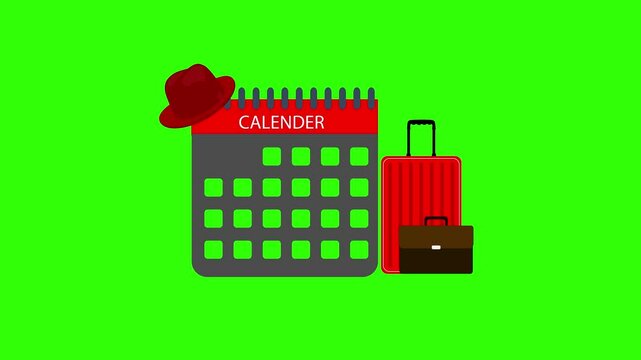 Travel concept with calendar, luggage, and bag representing trip planning, vacation schedule, and preparation for holiday or journey.

