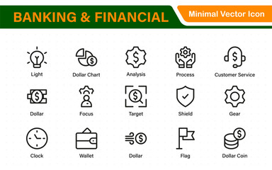 Banking and Financial Solutions Icons. A Professional Set for Financial Services, Banking Interfaces, Investment Tracking, Economic Planning, and Budgeting