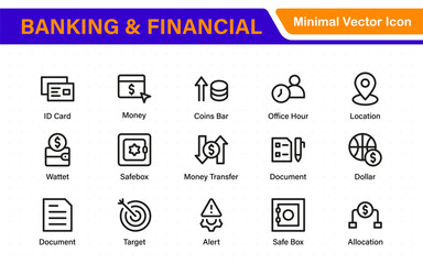 Banking and Financial Solutions Icons. A Professional Set for Financial Services, Banking Interfaces, Investment Tracking, Economic Planning, and Budgeting