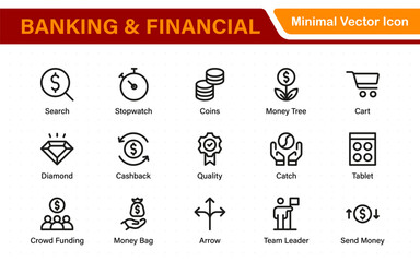 Banking and Financial Solutions Icons. A Professional Set for Financial Services, Banking Interfaces, Investment Tracking, Economic Planning, and Budgeting