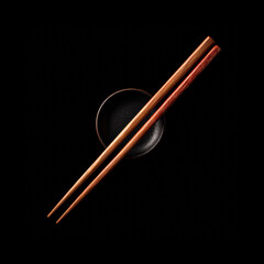 Elegant wooden chopsticks placed on a black plate