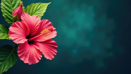 Obraz premium Bold hibiscus blooms, tropical leaves, vibrant color splash , vibrant, repeat