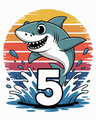 Naklejka premium cartoon shark for 5th Birthday vector illustration
