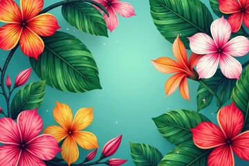 Bold, vibrant floral pattern with tropical blooms, ideal for summer promotions , lush, background, marketing