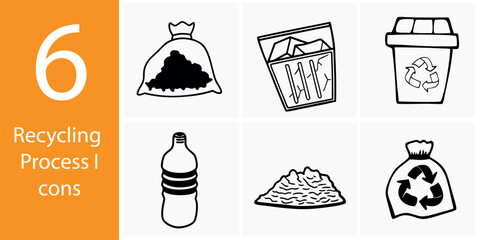 World Environment Day Recycling Steps Vector Icons – 6 Eco-Friendly Process Illustrations