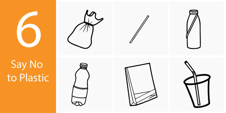 World Environment Day Vector Icons – Say No to Plastic, 6 Eco Steps for a Cleaner Planet