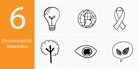 World Environment Day 6-Step Eco Awareness Vector Icons Set – Clean Planet Green Earth Illustration
