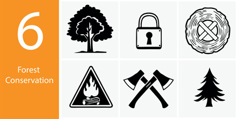 World Environment Day Forest Conservation Icon Set – 6 Vector Illustrations