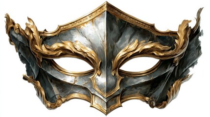 Ornate black and gold masquerade mask with intricate detailing and dramatic design