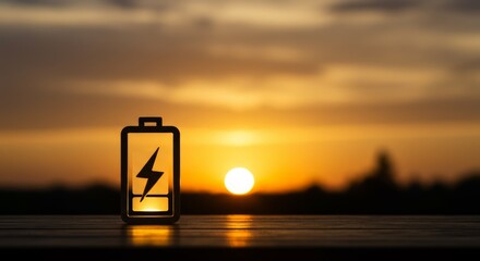 Silhouette of a battery charging at sunset