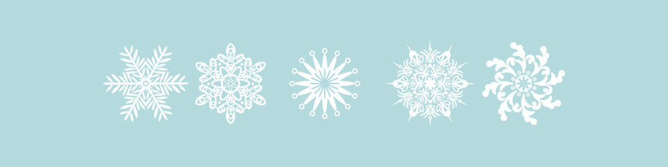Snowflake line icon set. Snow fall sign isolated vector flake. Snowflake winter decoration symbol.