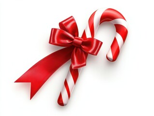 Festive candy cane with red ribbon christmas holiday treat